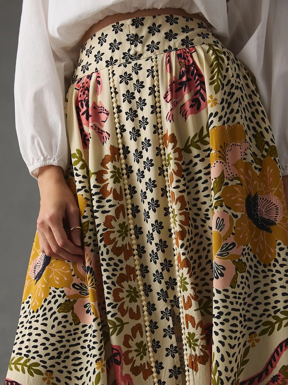 NWT Farm Rio Anthropologie Safari Maxi Skirt Tiger Animal Boho Tropical Cream M - Picture 3 of 8